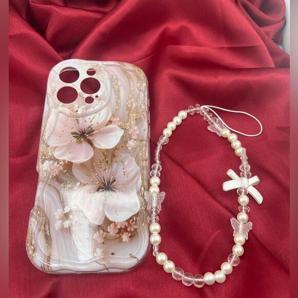 Floral Pearl Phone Case iphone 16 pro max- Cream and Gold - Picture 3 of 7